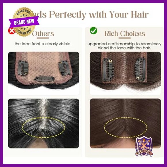 Human Hair Topper 12 Inch 150% Density Clip-In No Bangs 2x6 Lace Base main image 7
